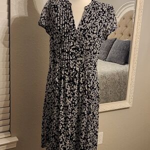 MSK Navy Blue and White Floral Midi Dress